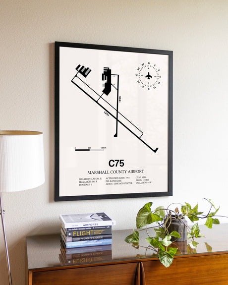 Marshall County Airport aviation wall décor in black wood frame