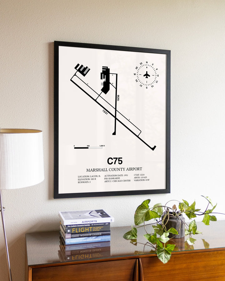 Marshall County Airport aviation wall décor in black wood frame