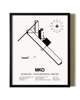 Framed Muskogee-Davis Regional Airport wall art poster in black frame