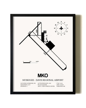 Framed Muskogee-Davis Regional Airport wall art poster in black frame
