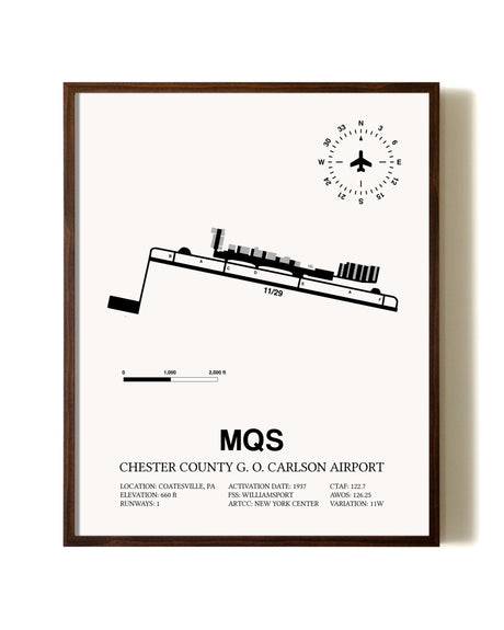 Chester County G. O. Carlson Airport aviation print in walnut frame