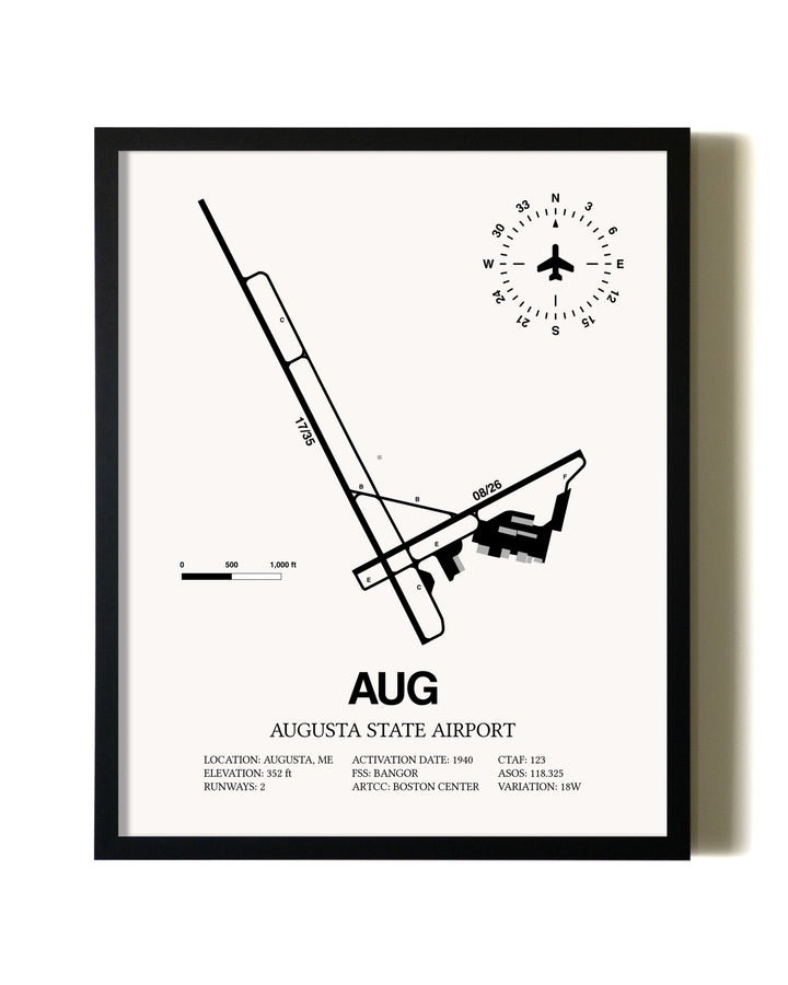 Framed Augusta State Airport wall art poster in black frame