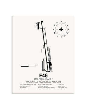 Gray Ralph M. Hall / Rockwall Municipal Airport framed poster displayed in an airplane hangar