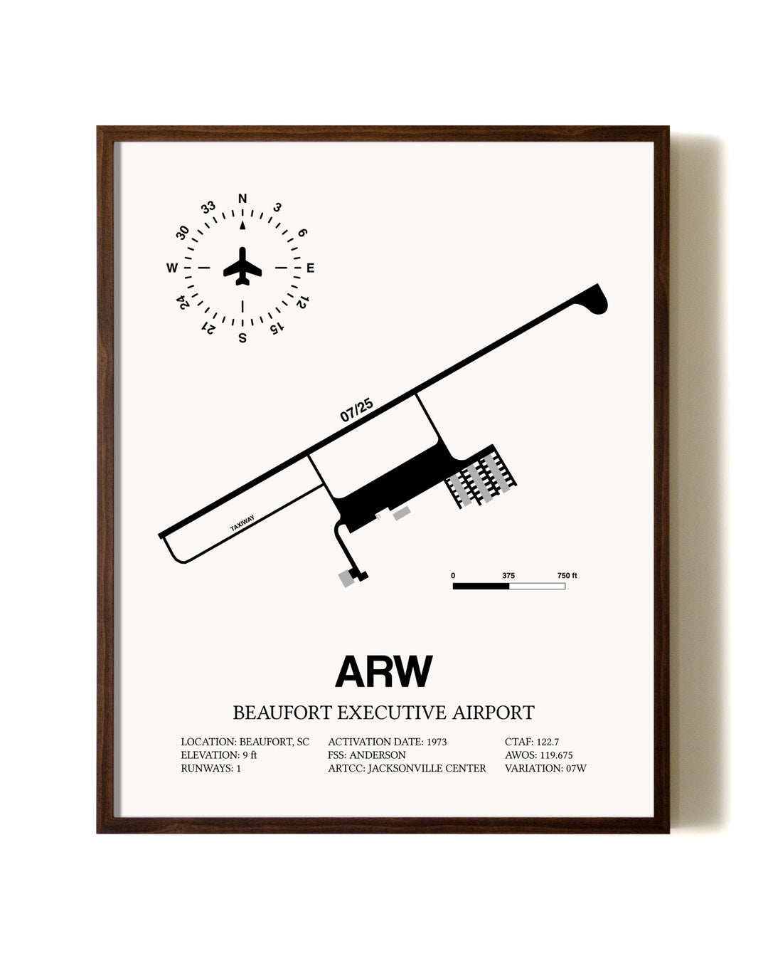 Beaufort Executive Airport aviation print in walnut frame