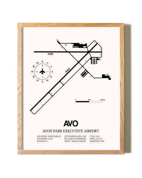 Avon Park Executive Airport framed print in natural wood frame