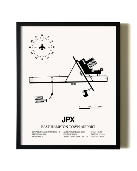 Framed East Hampton Town Airport wall art poster in black frame