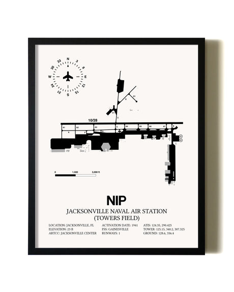 Framed Jacksonville Naval Air Station (Towers Field) wall art poster in black frame