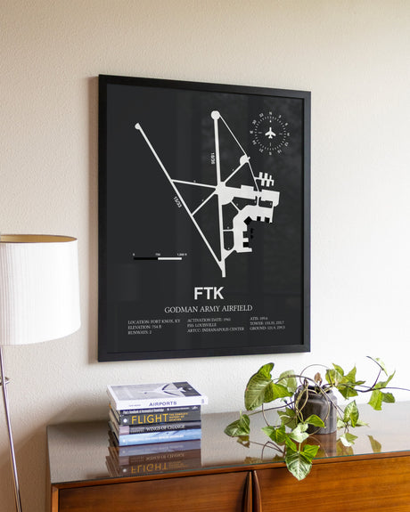Gray Framed Godman Army Airfield wall art poster in black frame