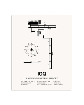 Gray Lansing Municipal Airport framed poster displayed in an airplane hangar