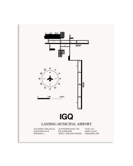 Gray Lansing Municipal Airport framed poster displayed in an airplane hangar