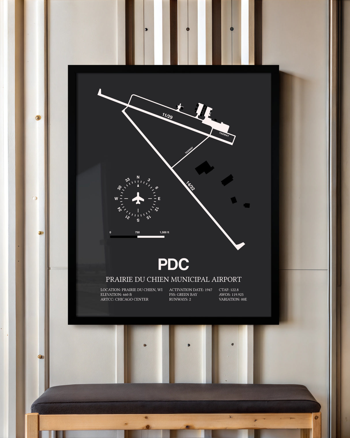 Frame color options for Prairie Du Chien Municipal Airport Wall Art