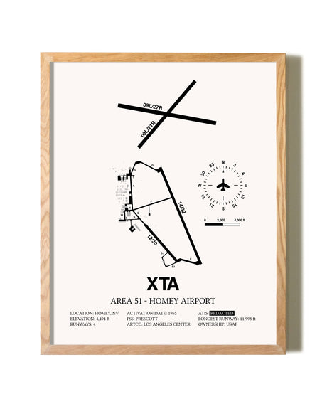 Homey Airport - Area 51 framed print in natural wood frame