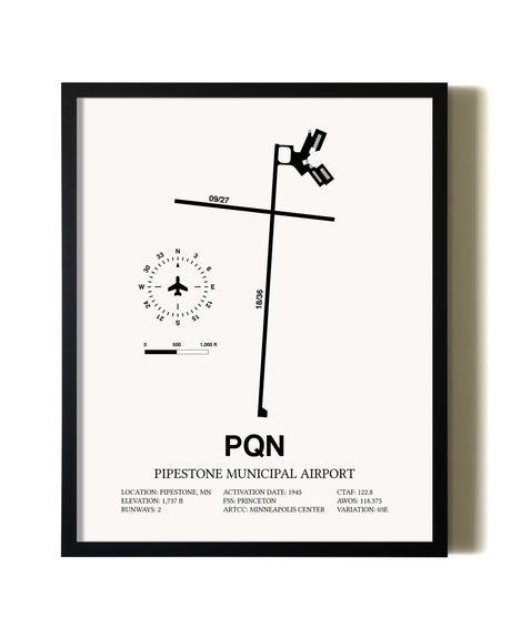Framed Pipestone Municipal Airport wall art poster in black frame