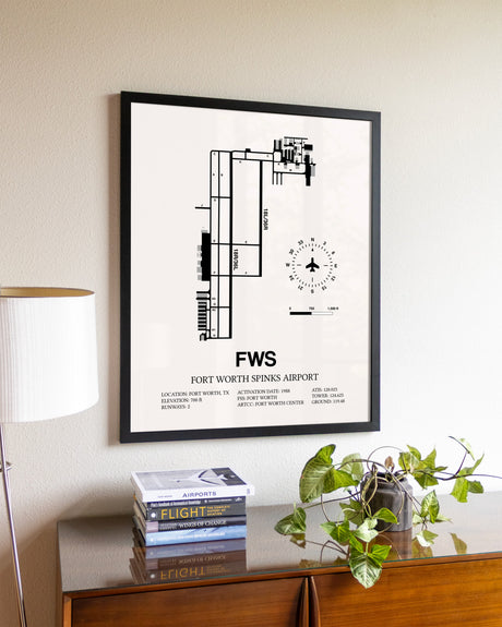Fort Worth Spinks Airport aviation wall décor in black wood frame