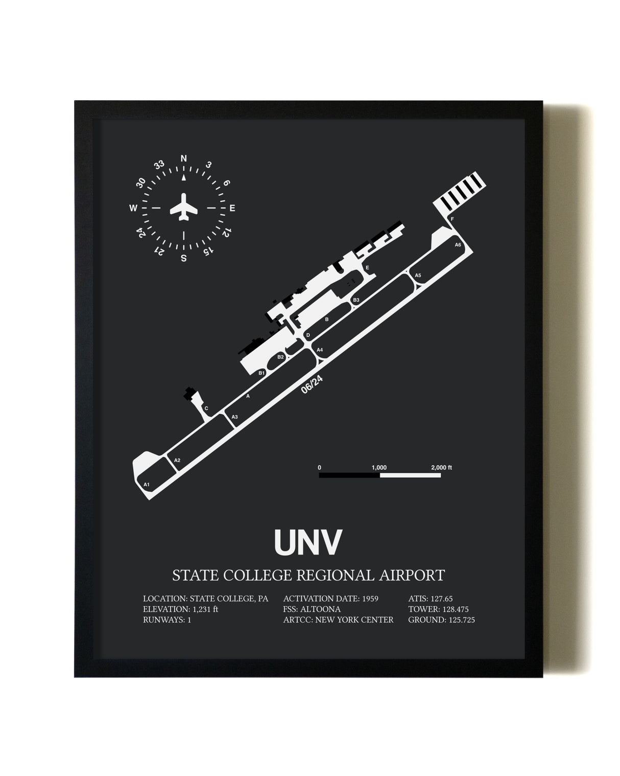 Unframed State College Regional Airport map print poster