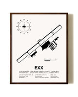 Davidson County Executive Airport aviation print in walnut frame