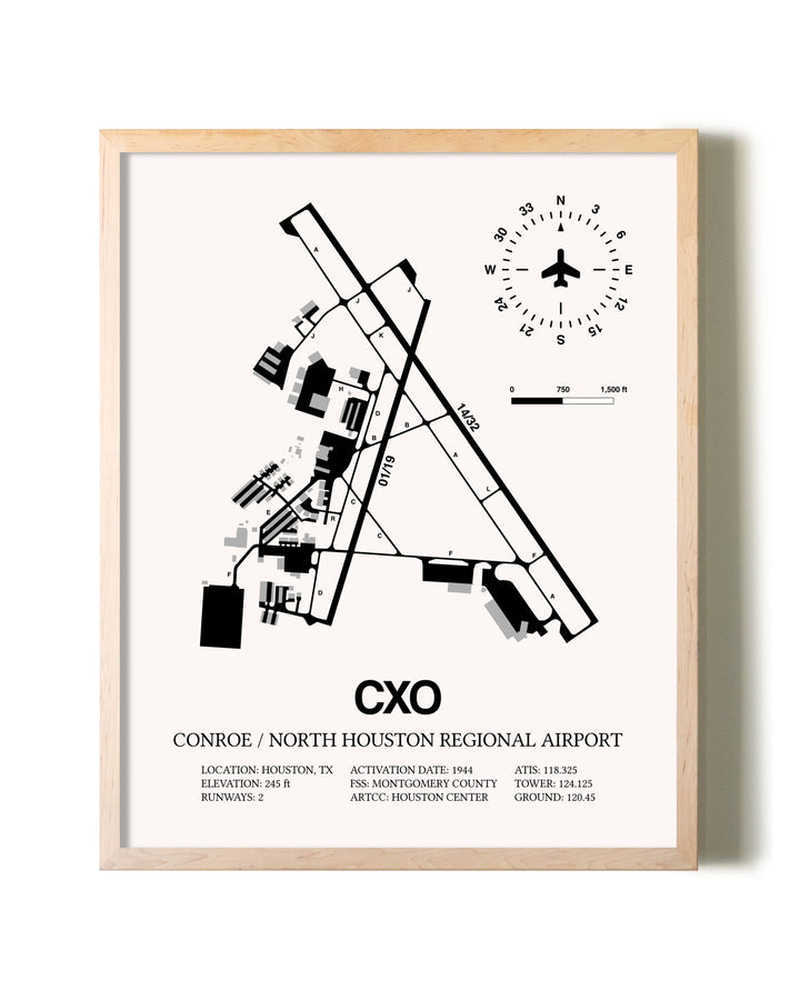 Conroe / North Houston Regional Airport framed wall art in white frame