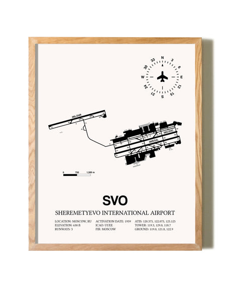 Sheremetyevo International Airport framed print in natural wood frame