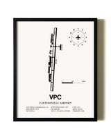 Framed Cartersville Airport wall art poster in black frame