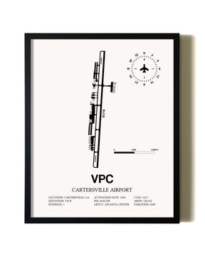 Framed Cartersville Airport wall art poster in black frame