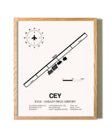 Kyle-Oakley Field Airport framed print in natural wood frame
