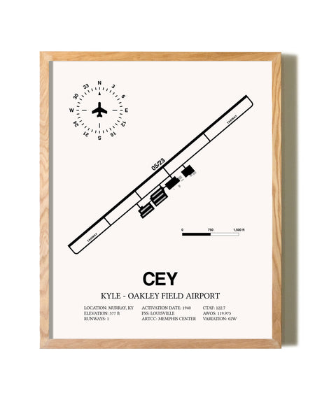 Kyle-Oakley Field Airport framed print in natural wood frame