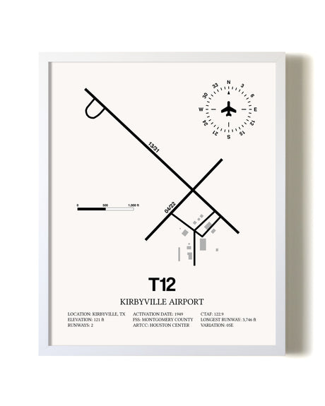 Kirbyville Airport airport map poster in oak frame