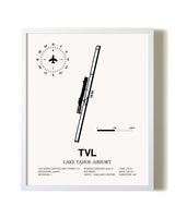 Lake Tahoe Airport airport map poster in oak frame