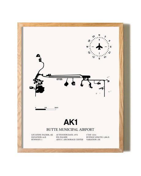 Butte Municipal Airport framed print in natural wood frame