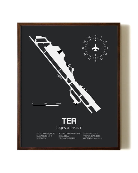 Lajes Airport aviation print in walnut frame