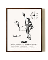 David Wayne Hooks Memorial Airport aviation print in walnut frame