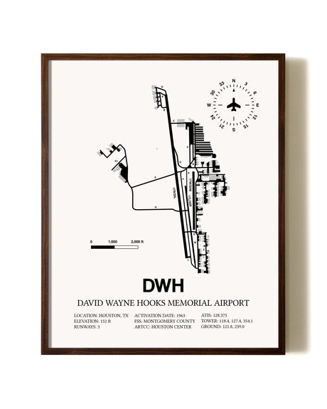David Wayne Hooks Memorial Airport aviation print in walnut frame