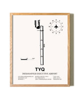 Indianapolis Executive Airport framed print in natural wood frame