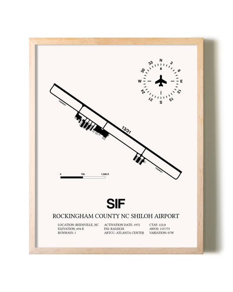 Rockingham County NC Shiloh Airport framed wall art in white frame