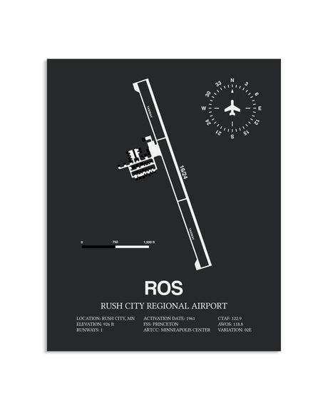 Gray Framed Rush City Regional Airport layout wall art poster