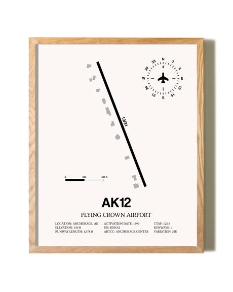 Flying Crown Airport framed print in natural wood frame