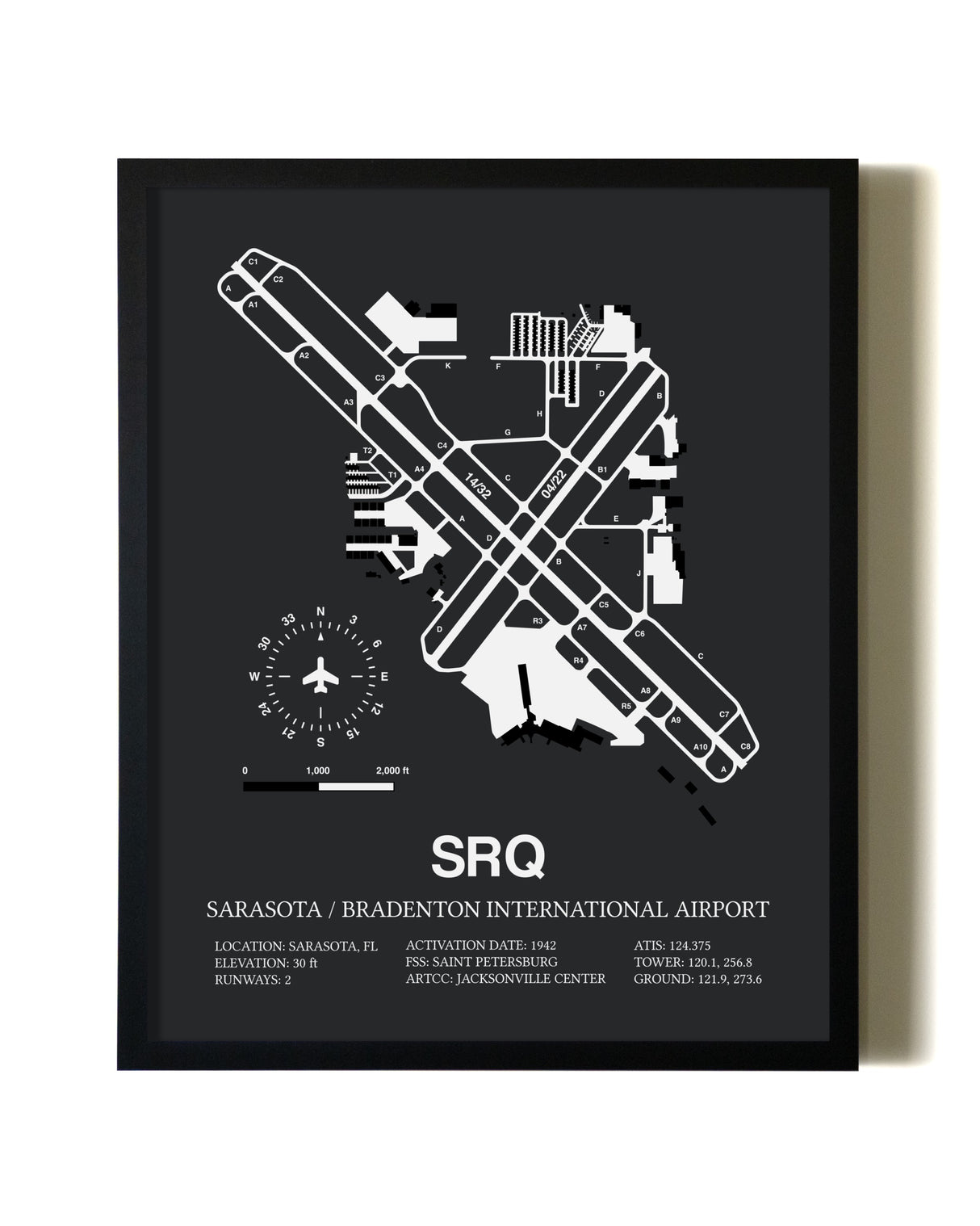 Unframed Sarasota / Bradenton International Airport map print poster