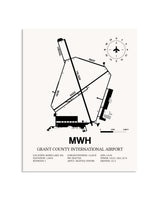Gray Grant County International Airport framed poster displayed in an airplane hangar
