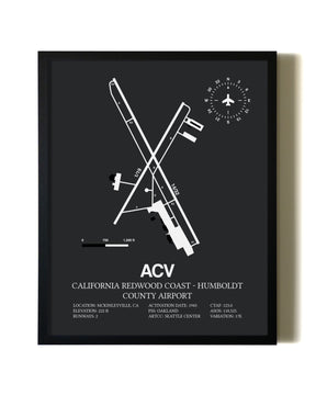 Unframed California Redwood Coast - Humboldt County Airport map print poster