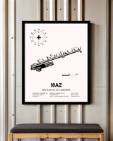 Sky Ranch at Carefree framed poster displayed in an airplane hangar