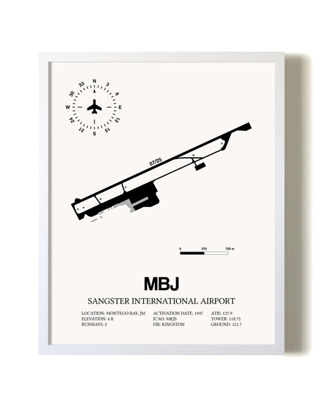 Sangster International Airport airport map poster in oak frame