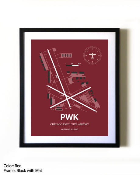 Chicago Executive Airport aviation wall décor in black wood frame