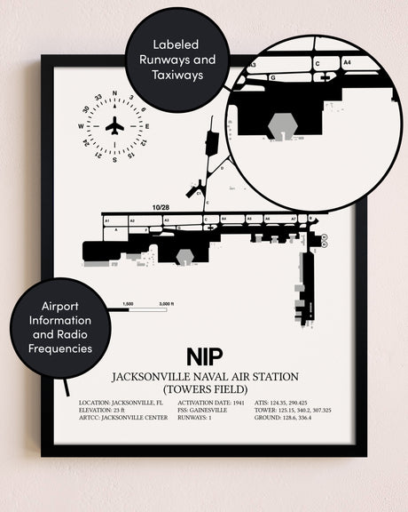 Framed Jacksonville Naval Air Station (Towers Field) layout wall art poster