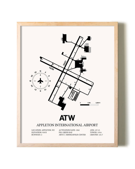 Appleton International Airport framed wall art in white frame