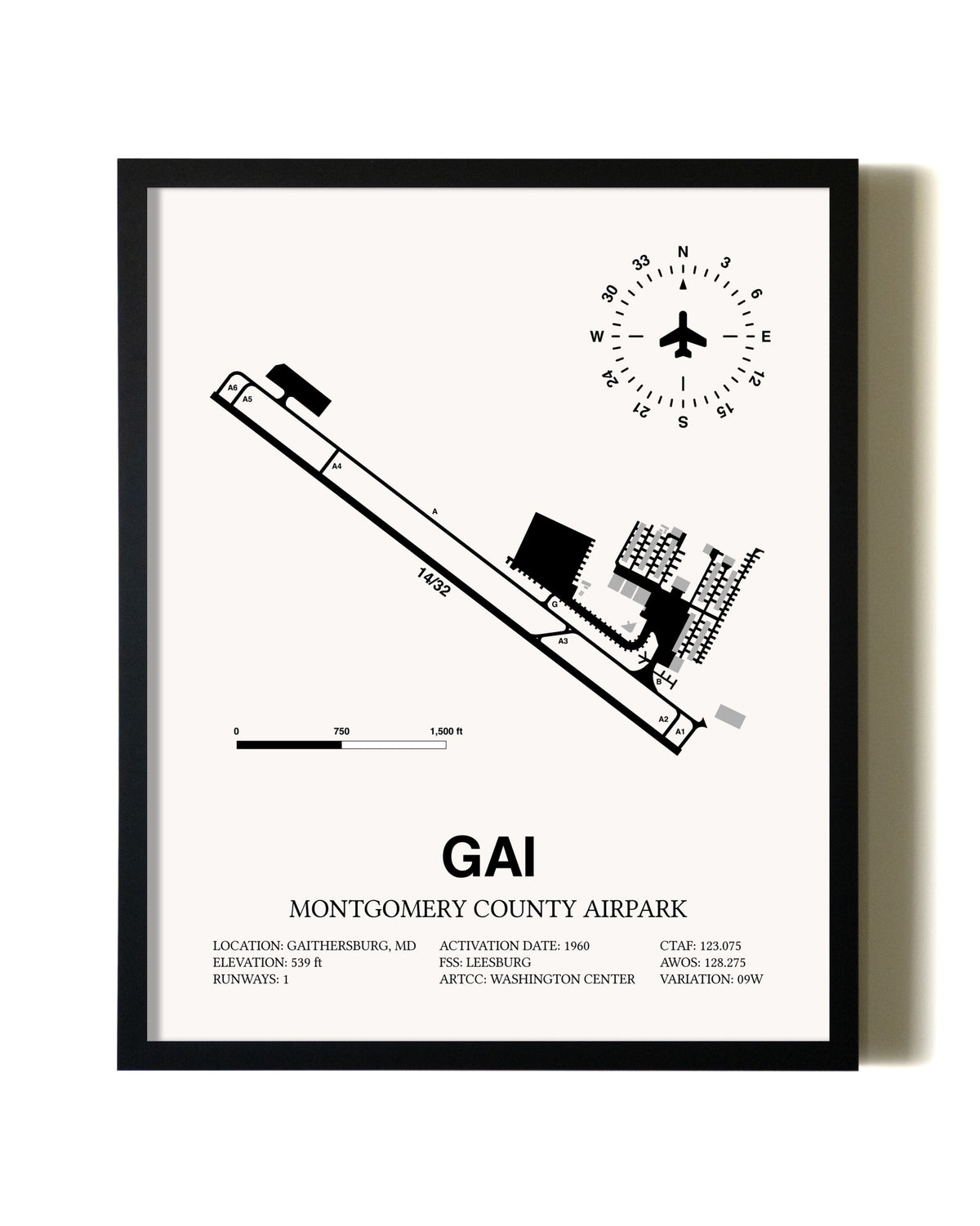 Framed Montgomery County Airpark wall art poster in black frame