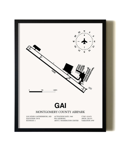 Framed Montgomery County Airpark wall art poster in black frame