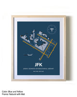 John F. Kennedy International Airport framed print in natural wood frame with mat