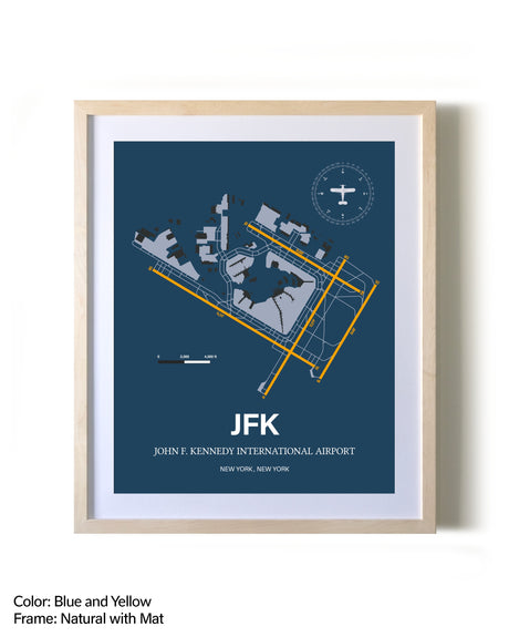 John F. Kennedy International Airport framed print in natural wood frame with mat