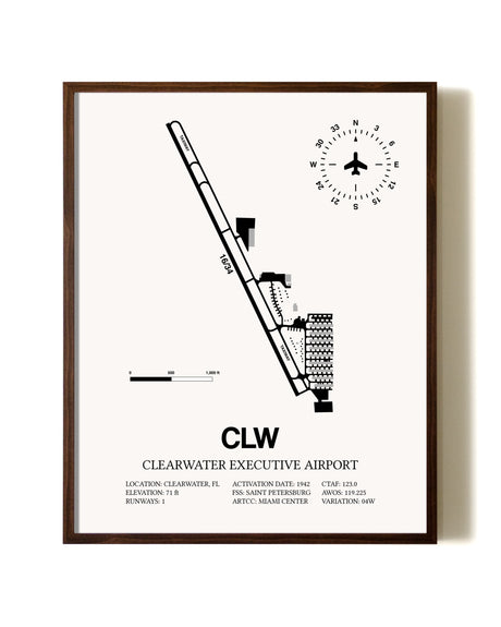 Clearwater Executive Airport aviation print in walnut frame