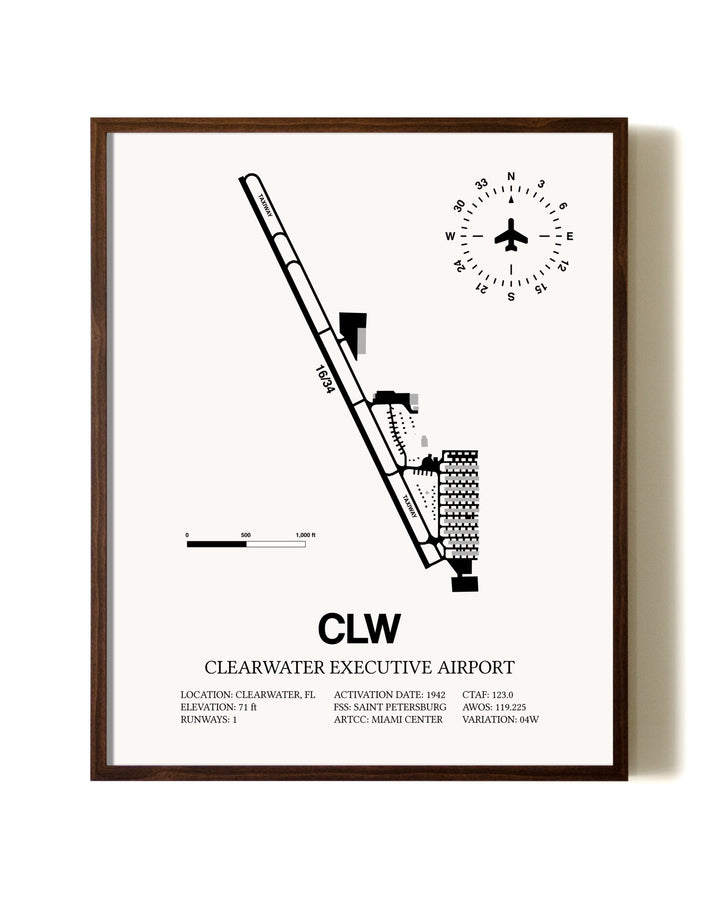 Clearwater Executive Airport aviation print in walnut frame